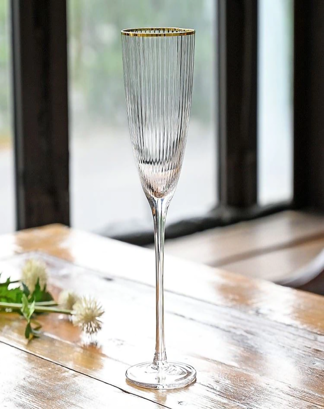 FEATHER CRYSTAL CHAMPAGNE & WINE GLASS SET