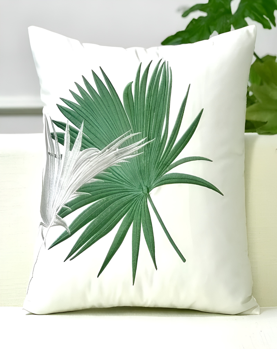 Flair White Green Leaf Beautiful  Cushion