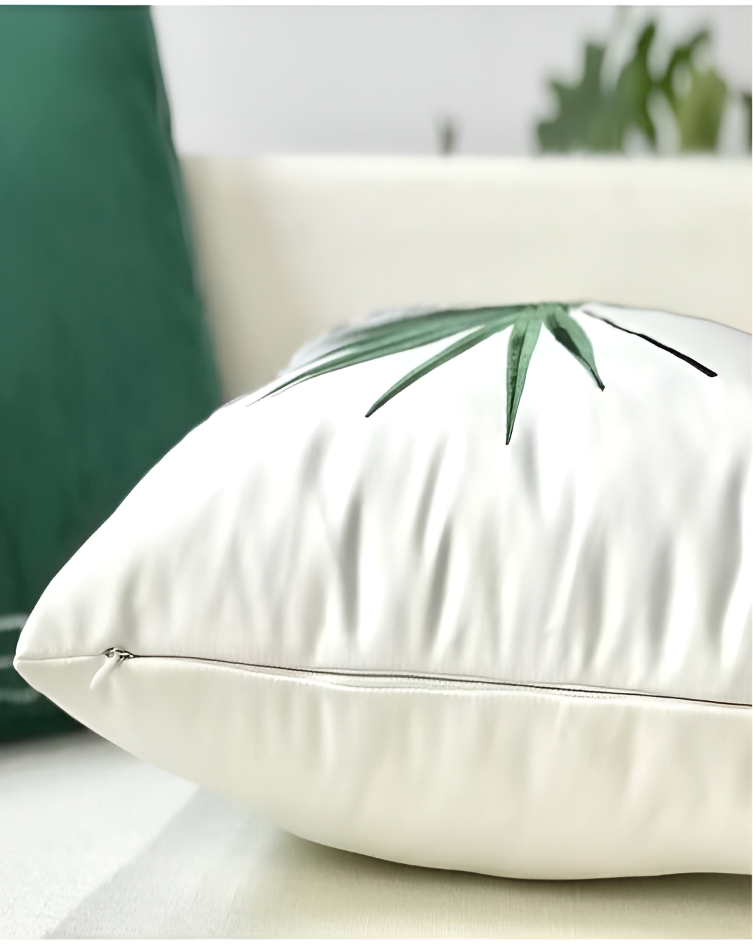 Flair White Green Leaf Beautiful  Cushion- Angie Homes ANGIE HOMES