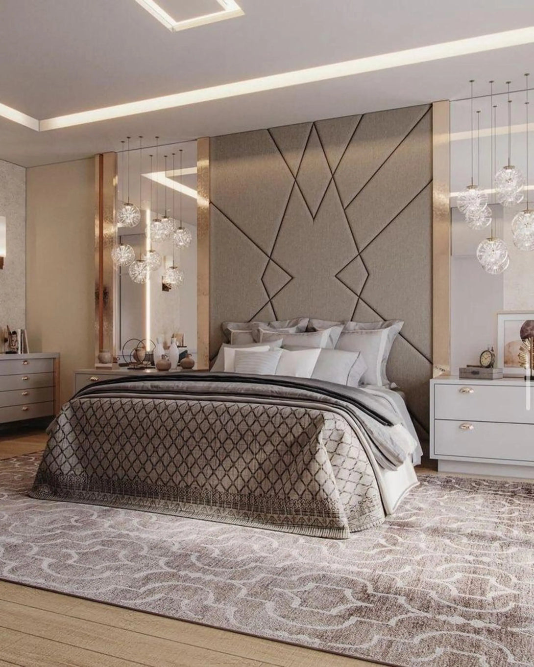 Friya Grey Luxury Bed With Highboard ANGIE HOMES