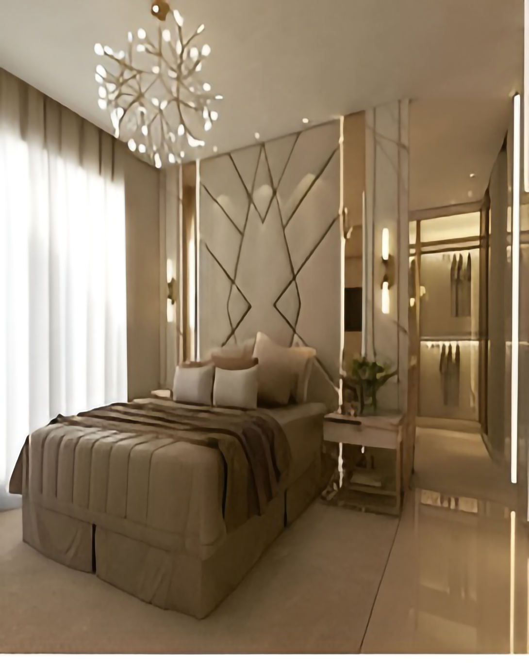 Friya Modern Bed With Wooden High Back Panel