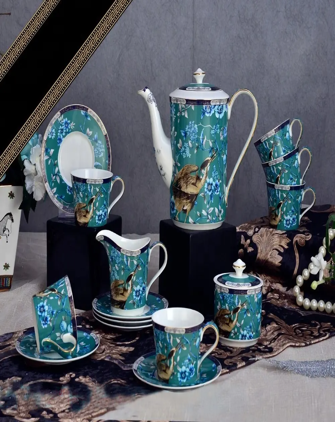 Gentle Blue Bird Tea Set