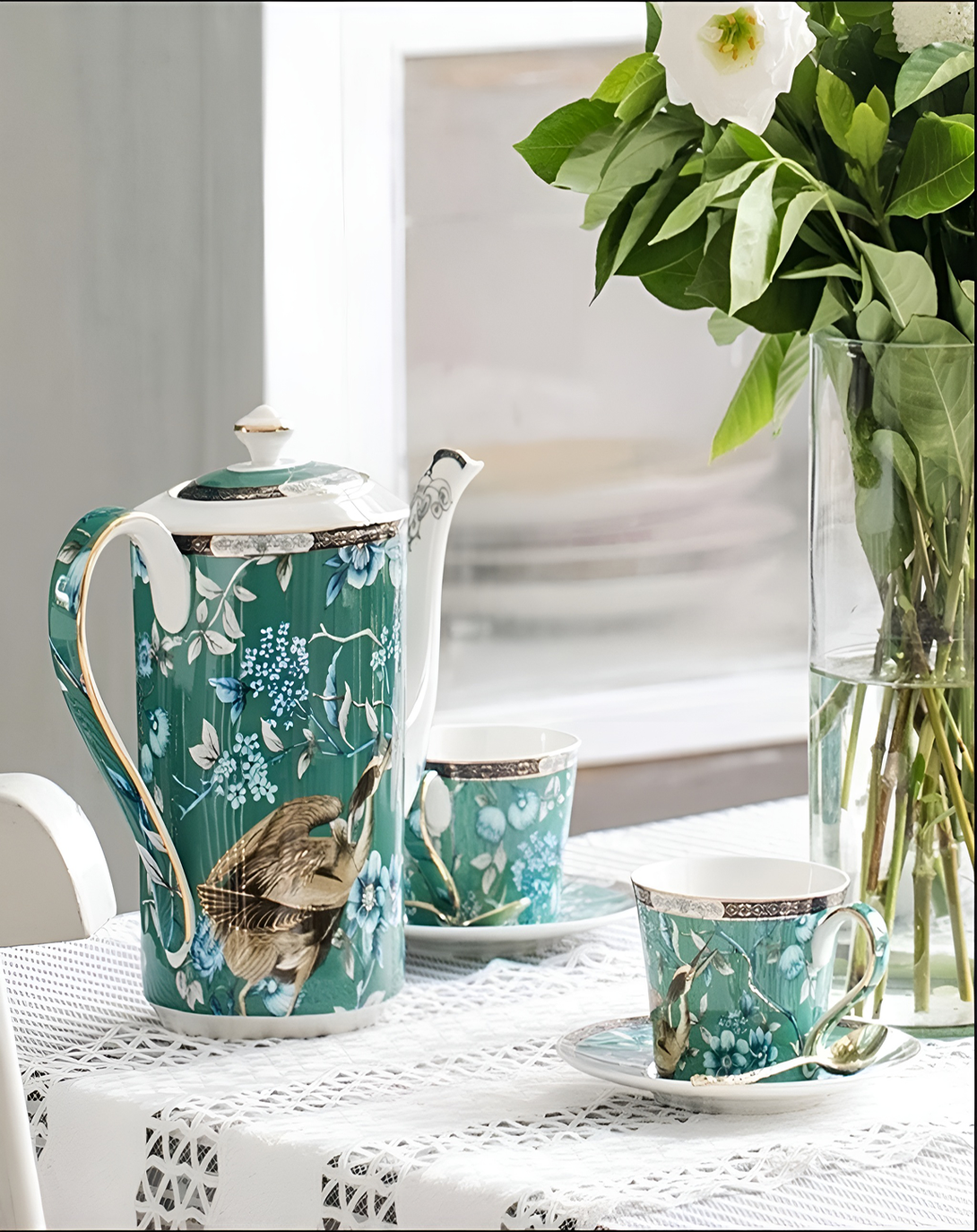 Gentle Blue Bird Tea Set ANGIE HOMES