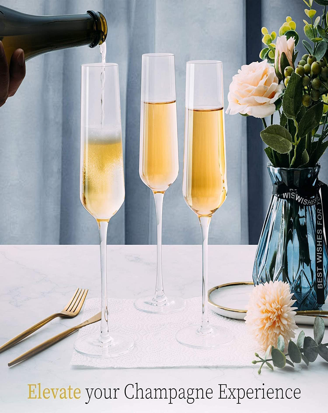 Glitter Blue Stylish Champagne Glass Set