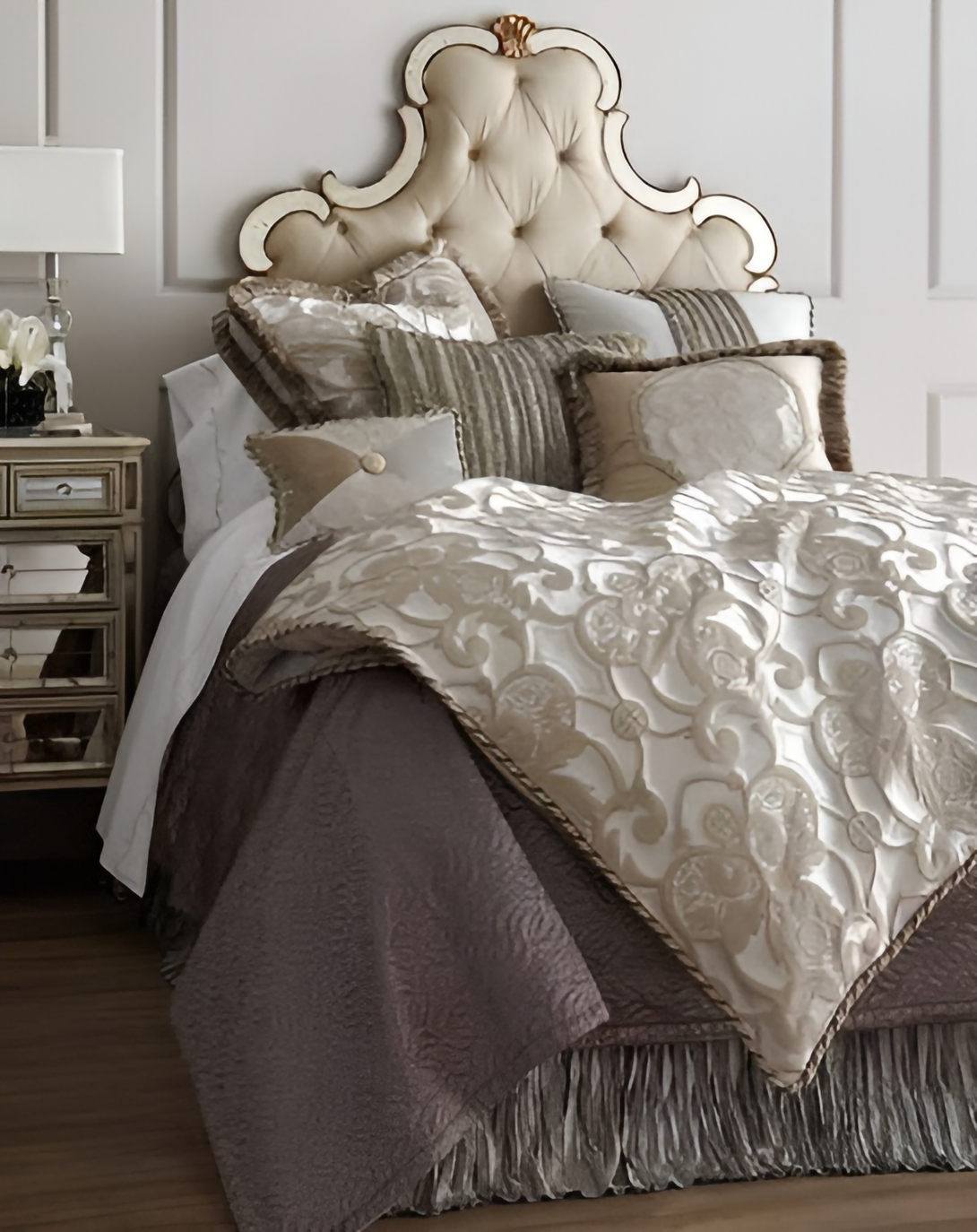 Golden Luxury Wood Bed with Headboard