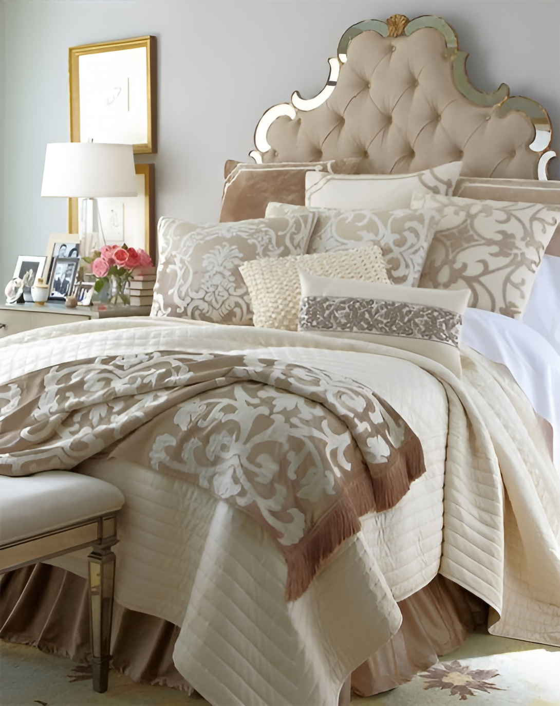 Golden Luxury Wood Bed with Headboard ANGIE HOMES