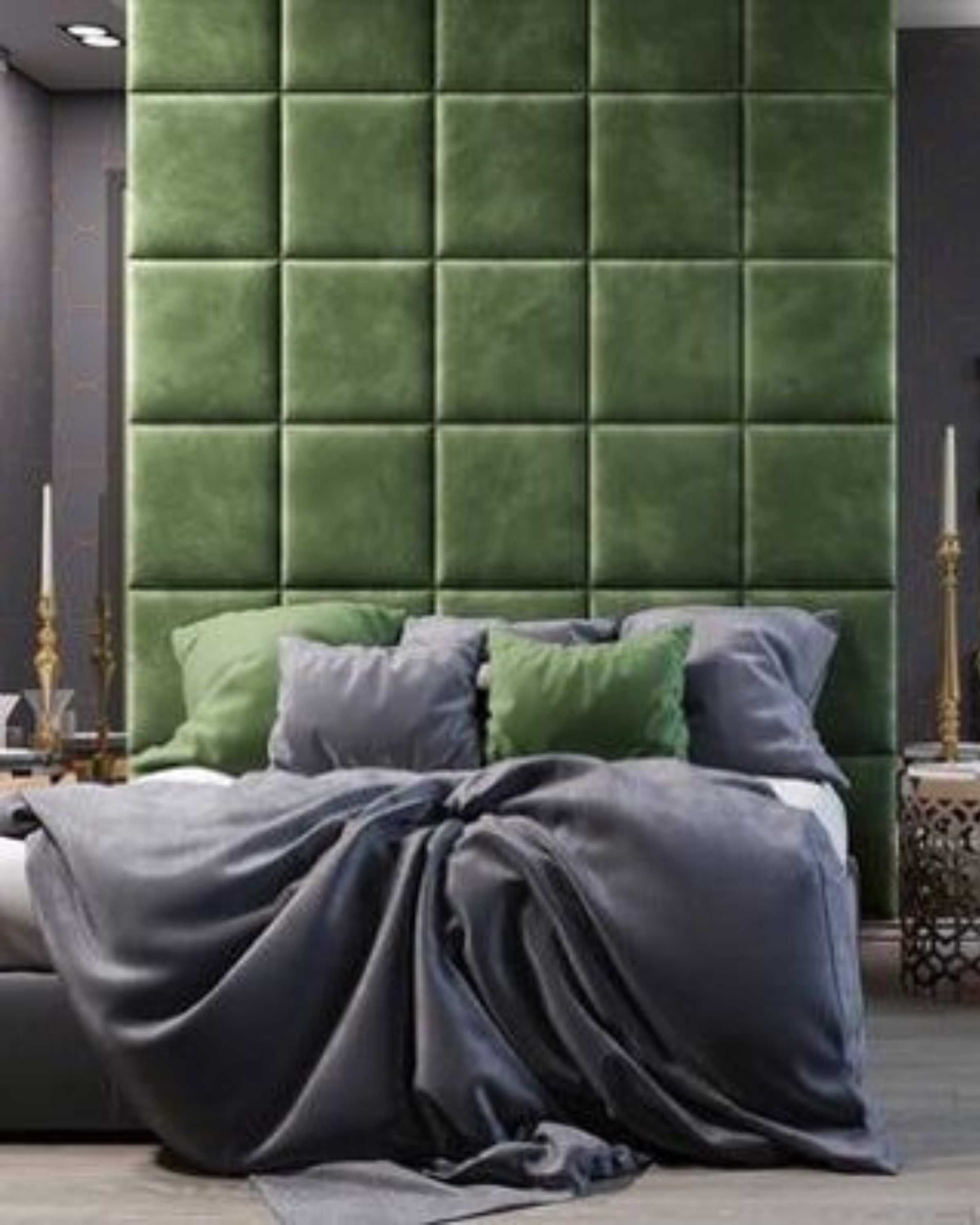 Green Luxury Wood Bed with Headboard | king/Queen size bed with storage ANGIE HOMES
