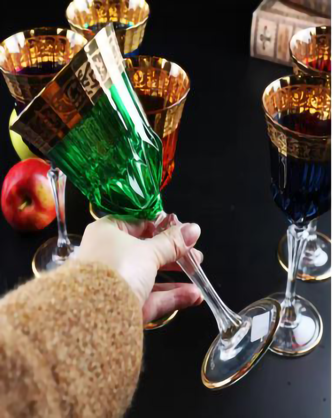 Green Emerald Wine And Champagne Glass Set
