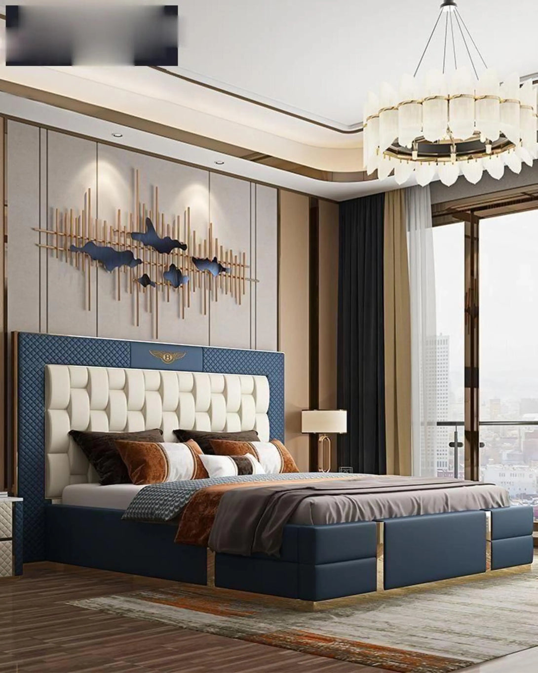 Gwen Blue Luxury Bed with Headboard ANGIE HOMES