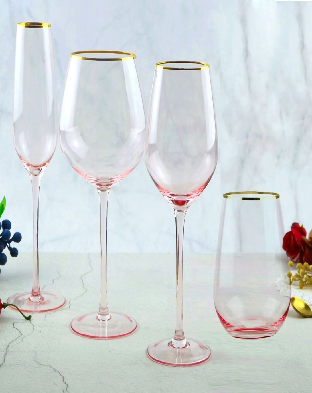 HISBISCUS CHAMPAGNE AND WINE GLASS SET