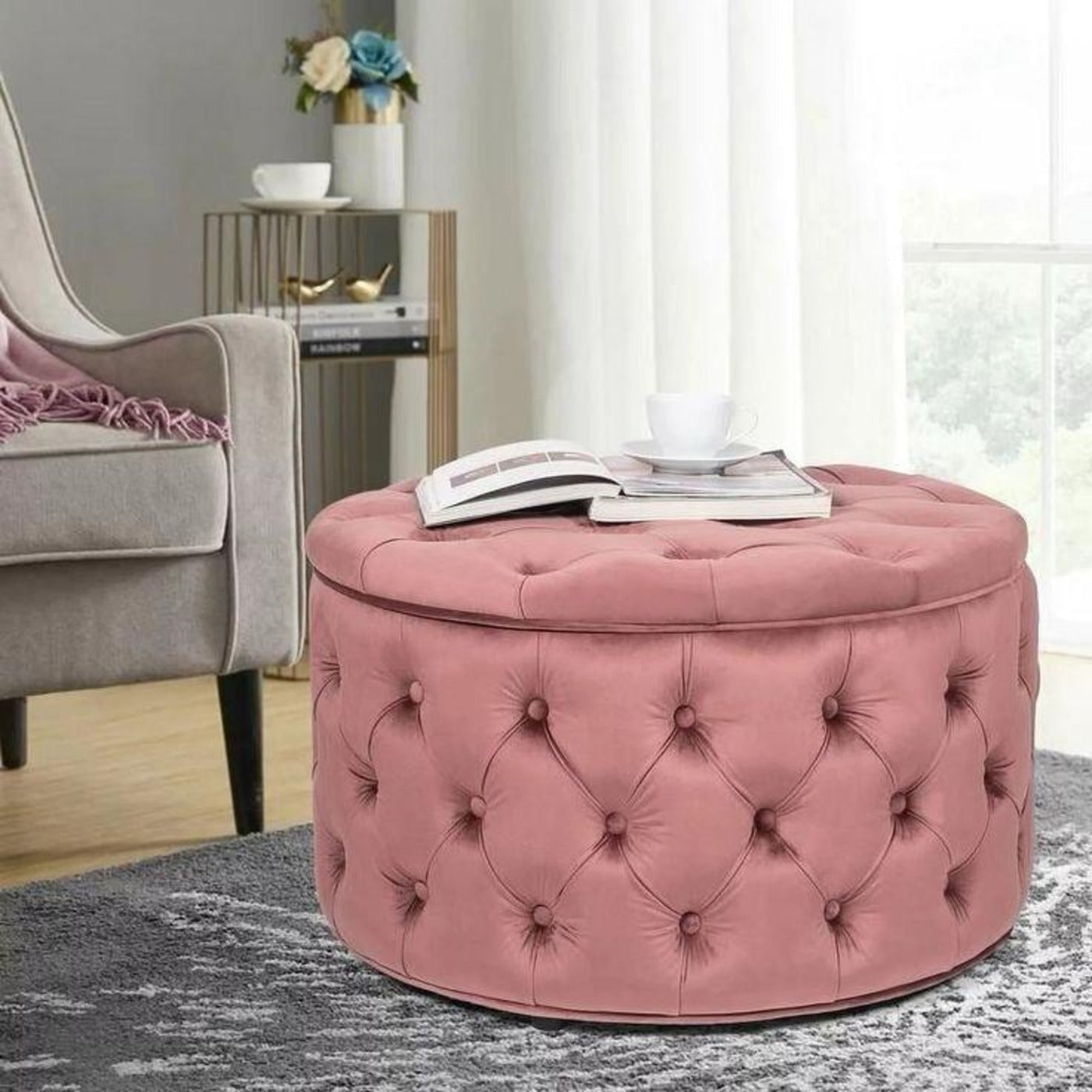 Luxe Leather Round Ottomans (Copy) ANGIE HOMES