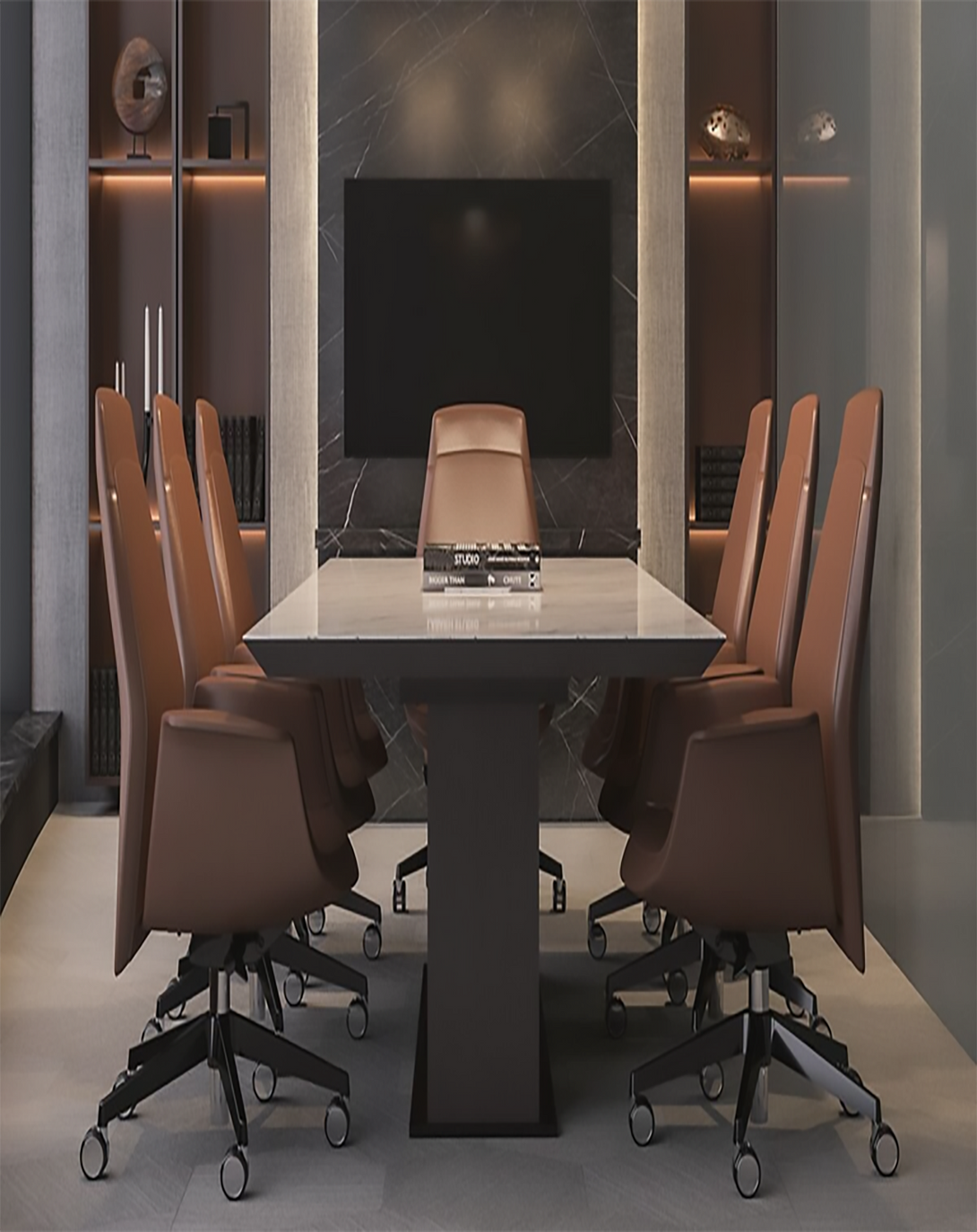 Hernan Grey Marble Top Conference Table  Contemporary Conference Table