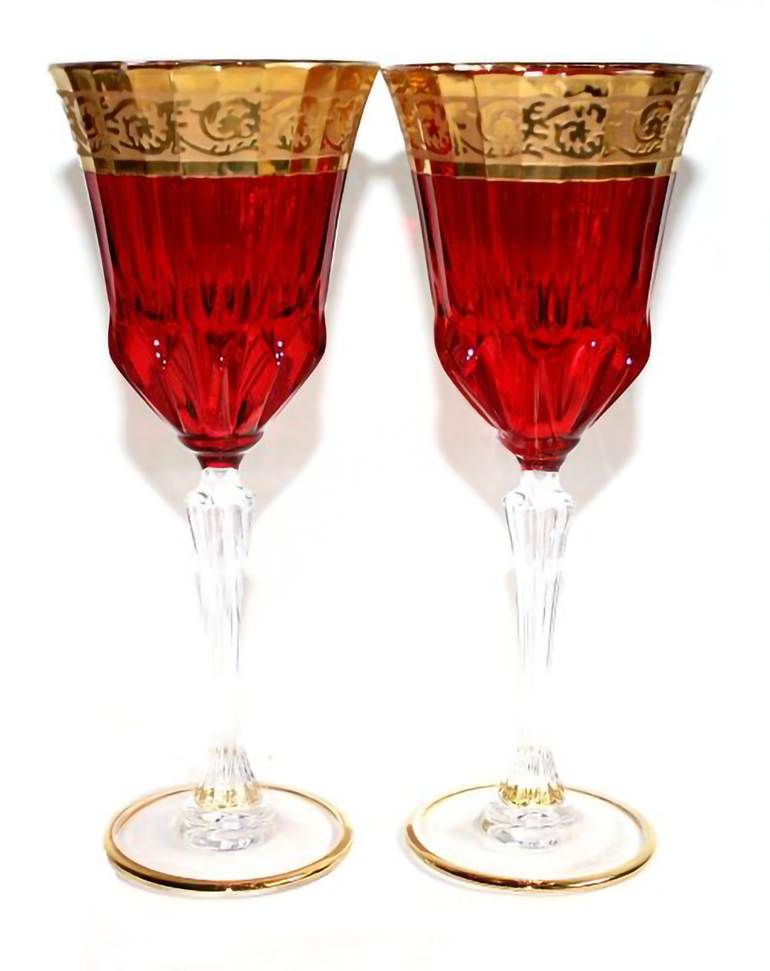 JAZZ RED COLORED CRYSTAL CUT WINE & CHAMPAGNE GLASS SET