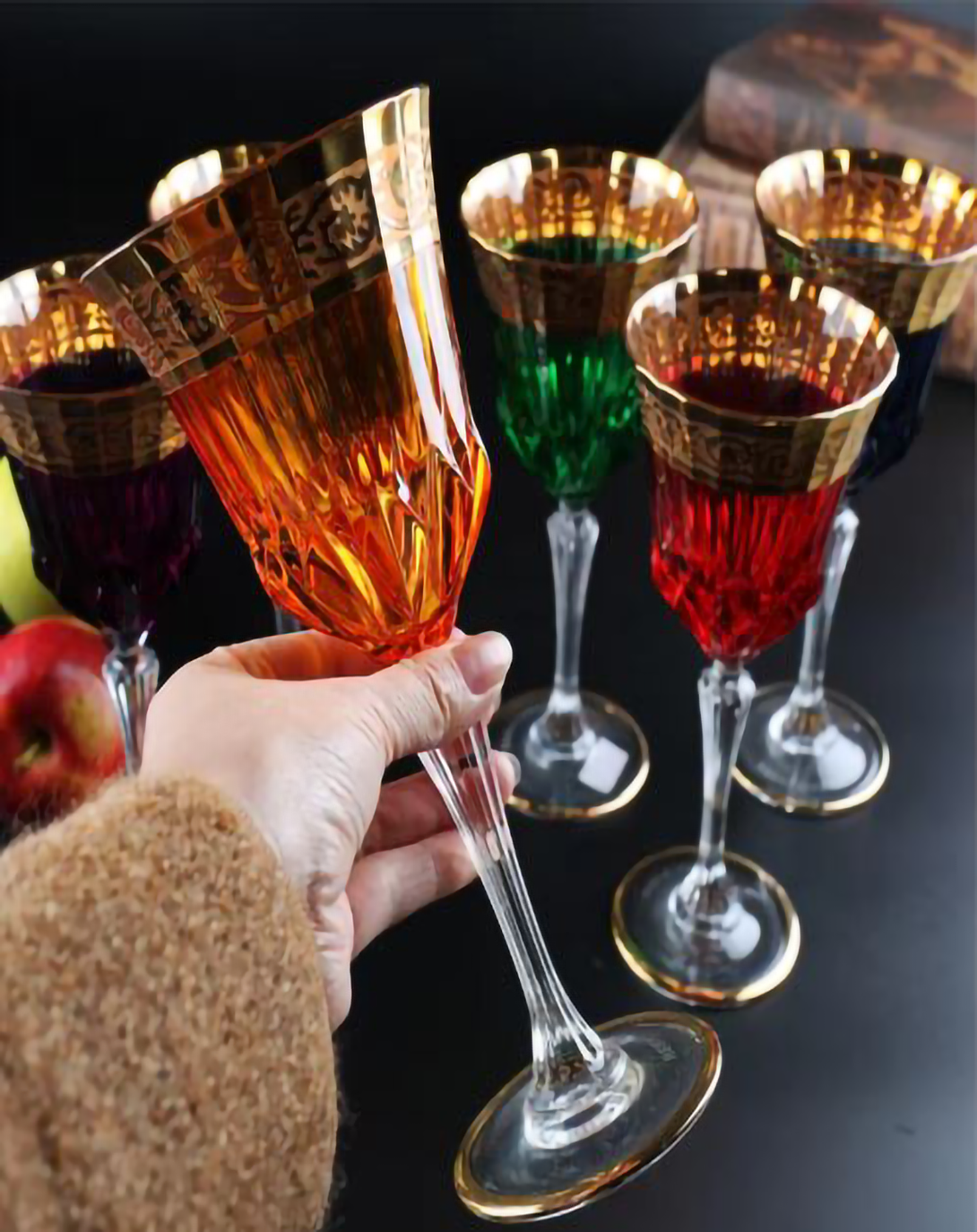 JAZZ RED COLORED CRYSTAL CUT WINE & CHAMPAGNE GLASS SET ANGIE HOMES