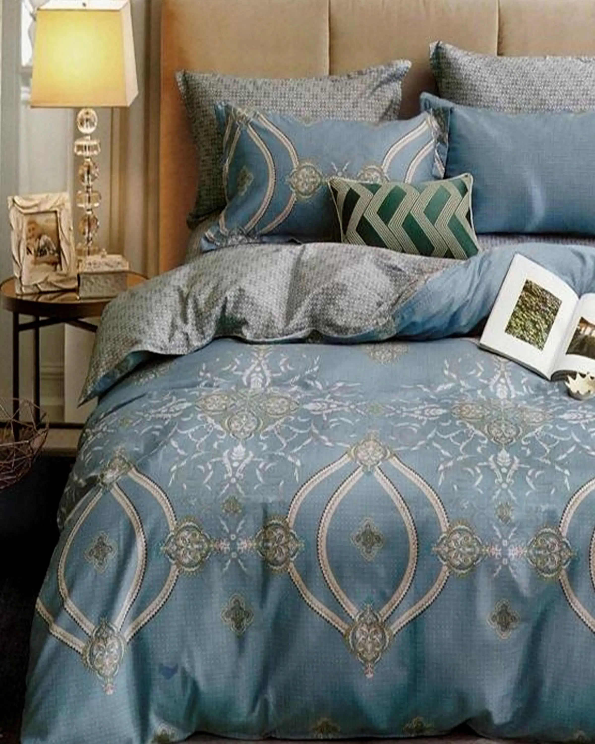 Shop Queen Size | Blue Printed Luxury Bed Sheets