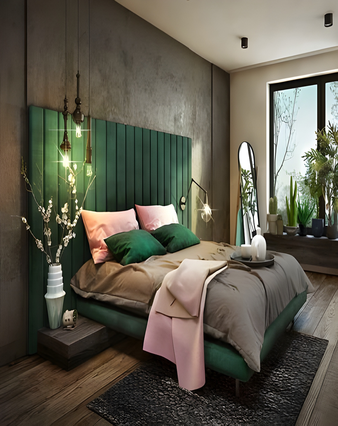 Katalina Green kingqueen bed for bedroom With Head Board