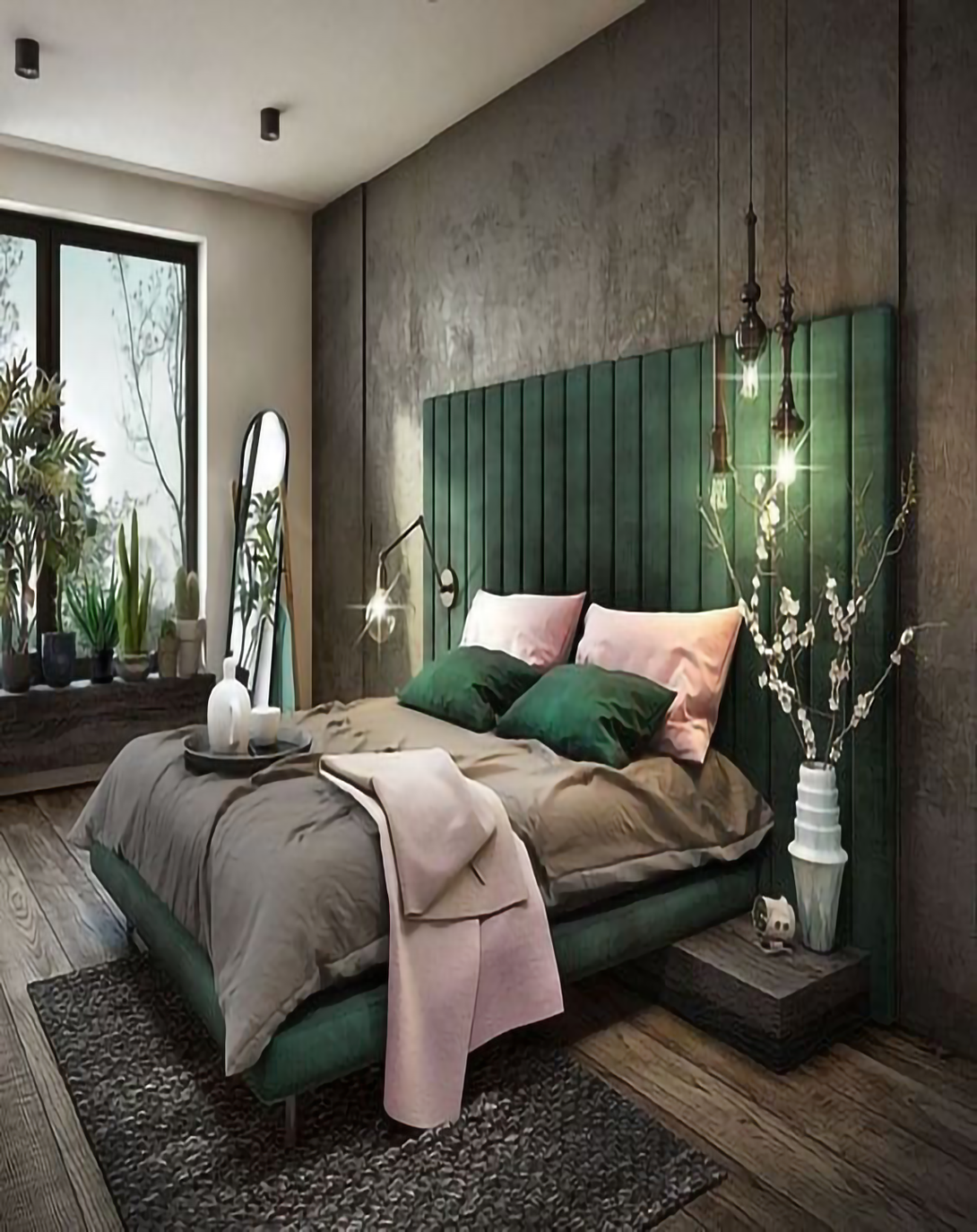 Katalina Green kingqueen bed for bedroom With Head Board