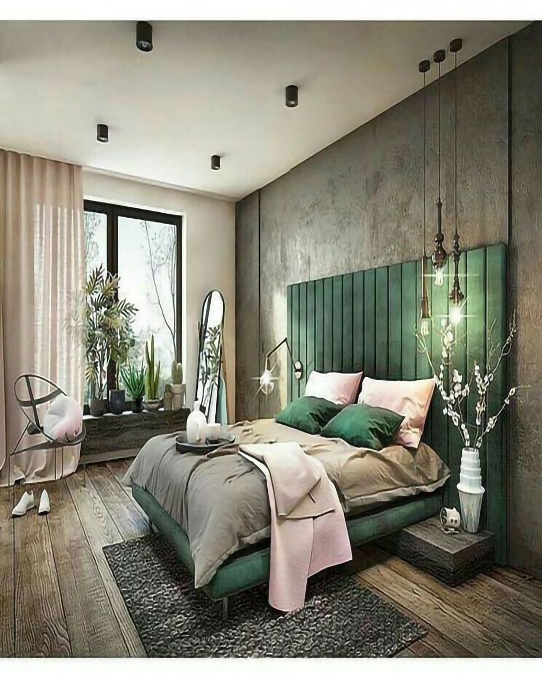 Katalina Green king/queen bed for bedroom With Head Board ANGIE HOMES