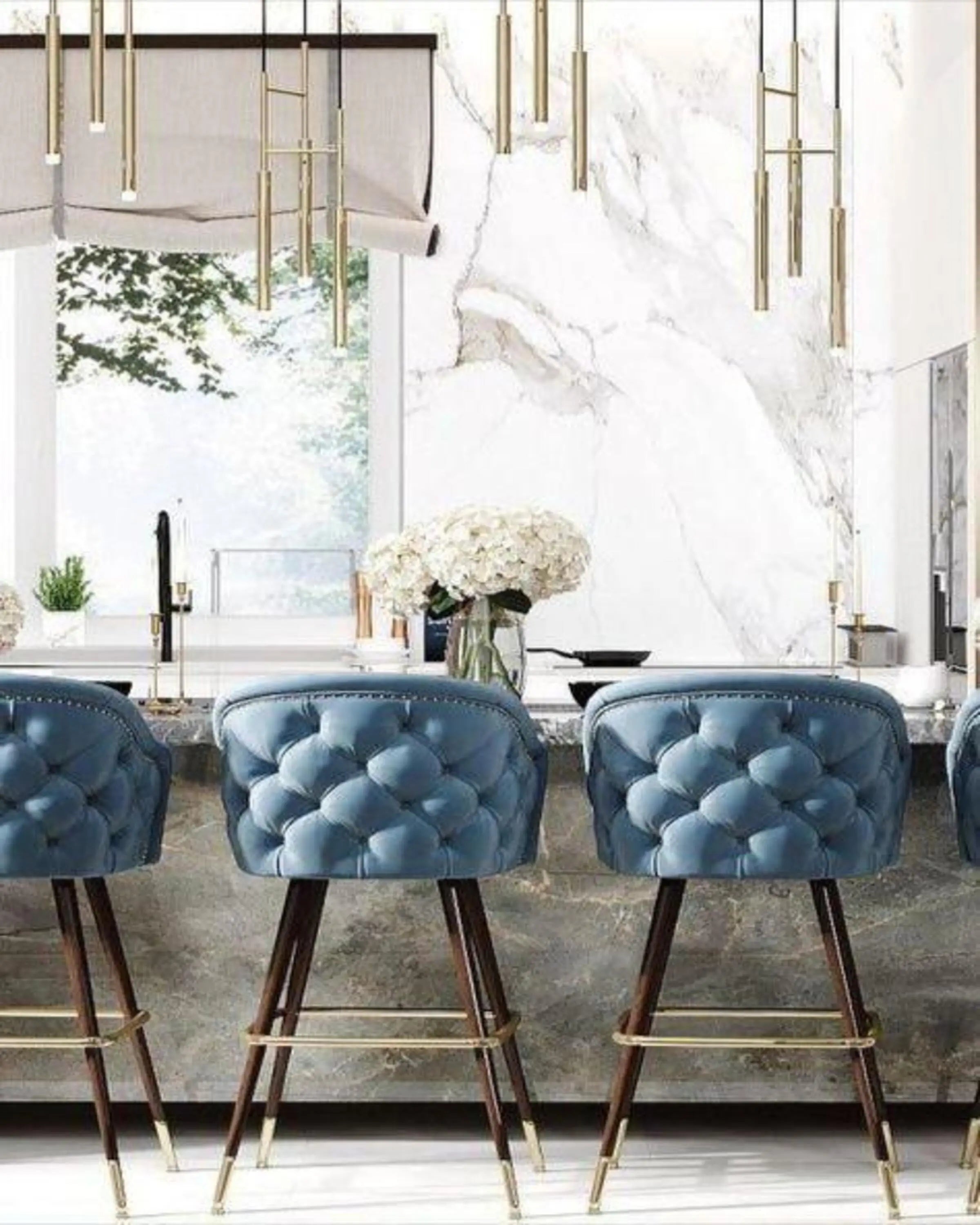 Kate Blue Quilted Bar Stool ANGIE HOMES