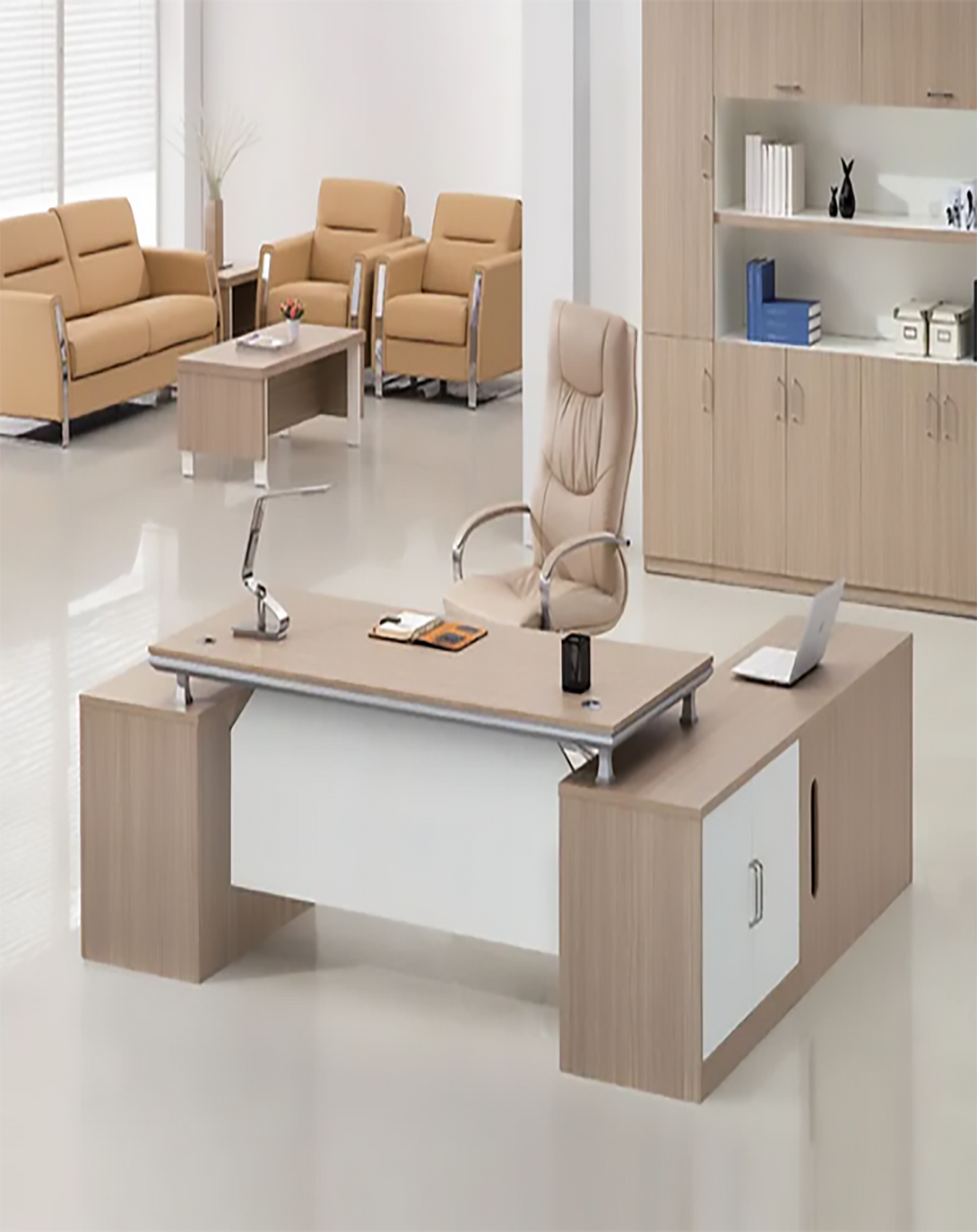 Kit Beige White Director Table | Unique managing director ANGIE HOMES