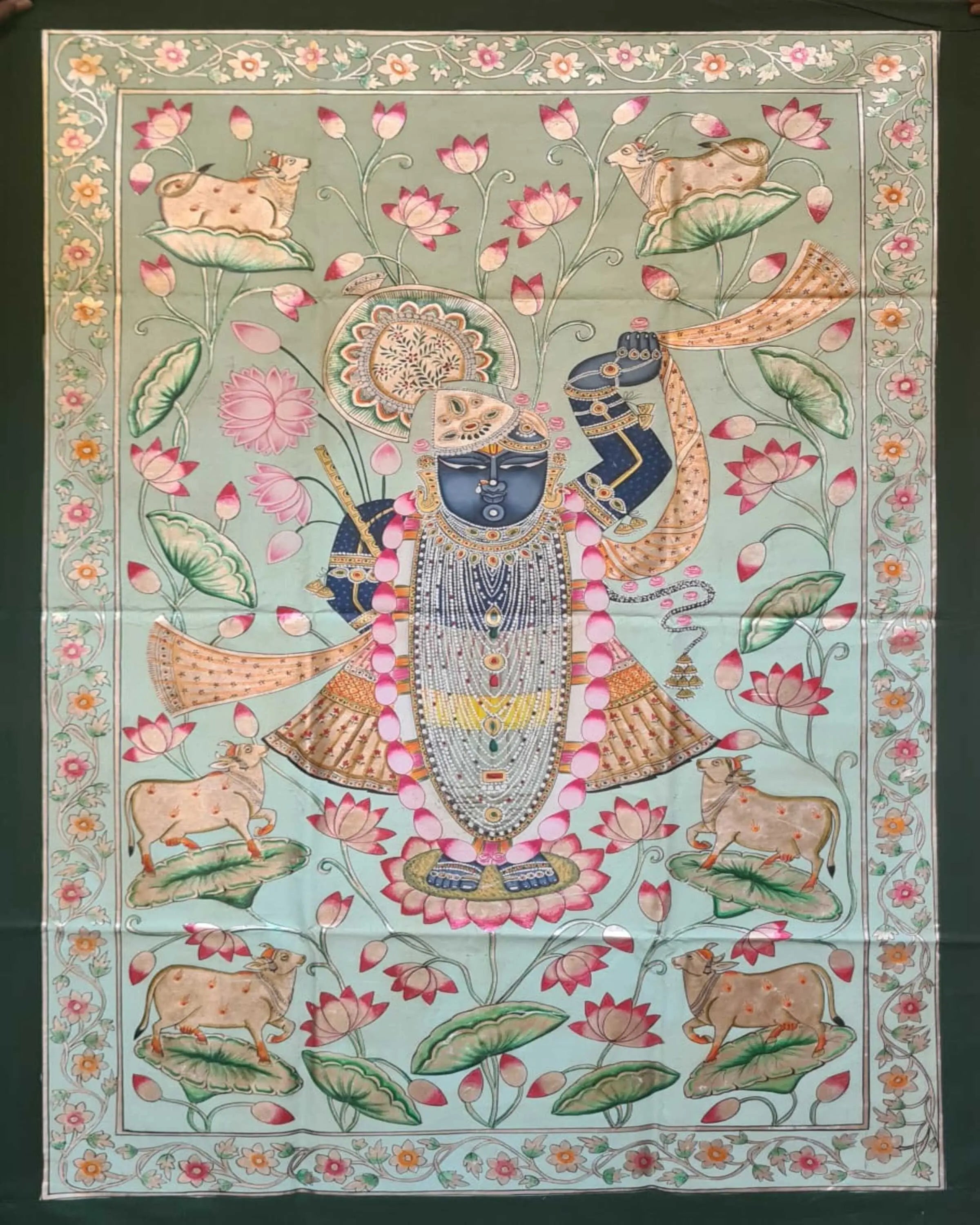 Krishna Green Pichwai Painting ANGIE KRIPALANI DESIGN - ANGIE HOMES