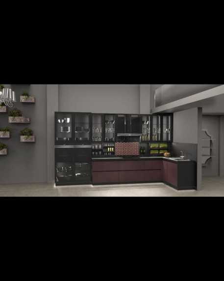 L shaped with Island Modular Kitchen Jindal Stainless