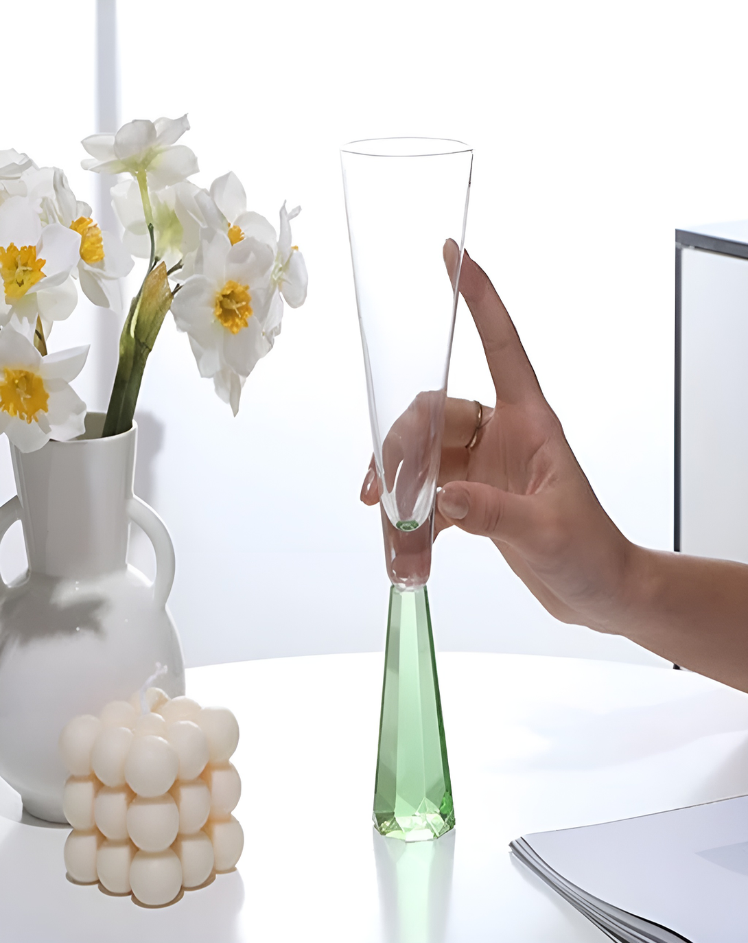 LORGENETTE STUNNING CHAMPAGNE EMRELED GLASS SET ANGIE HOMES