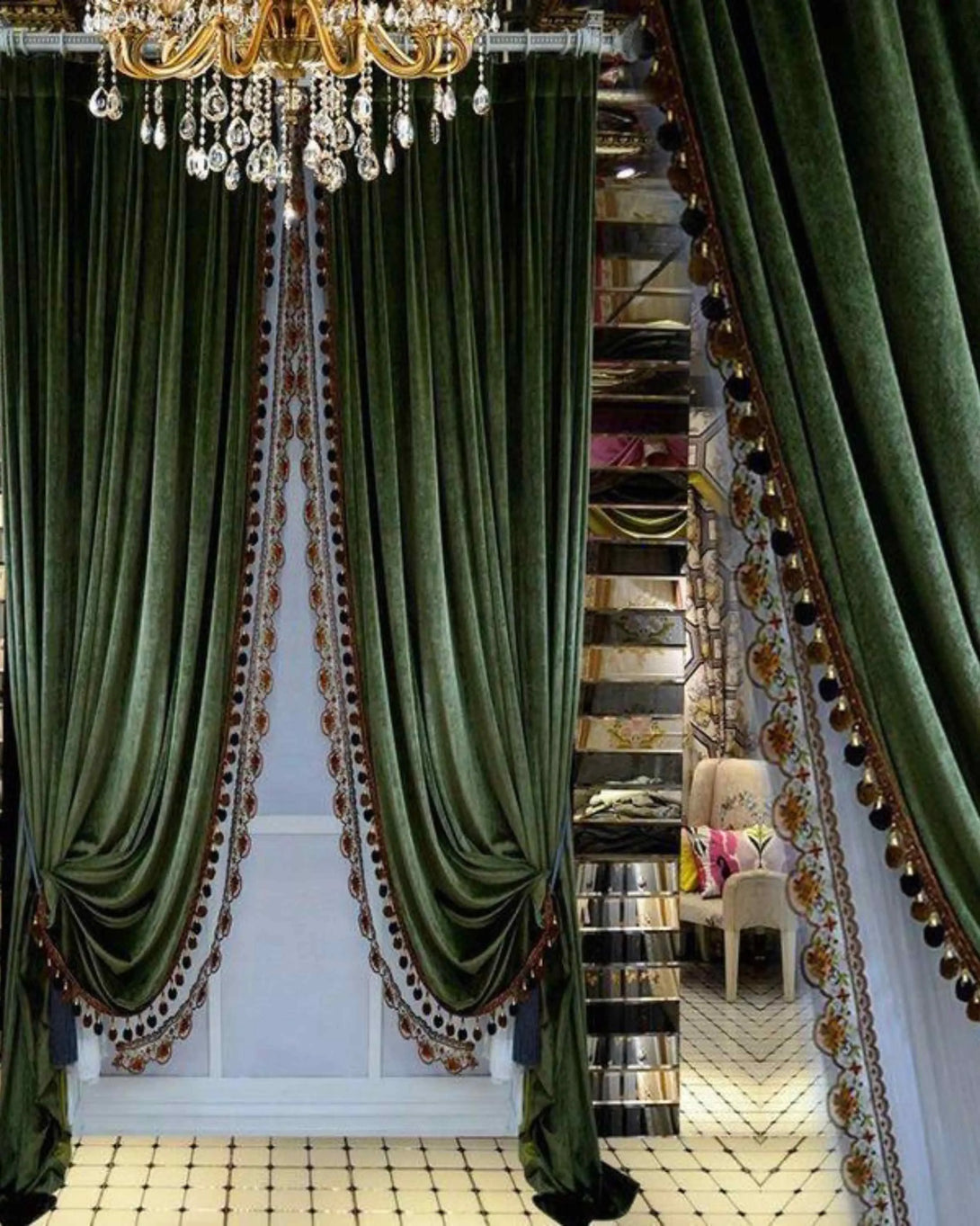 Luna Olive Green Velvet Curtains