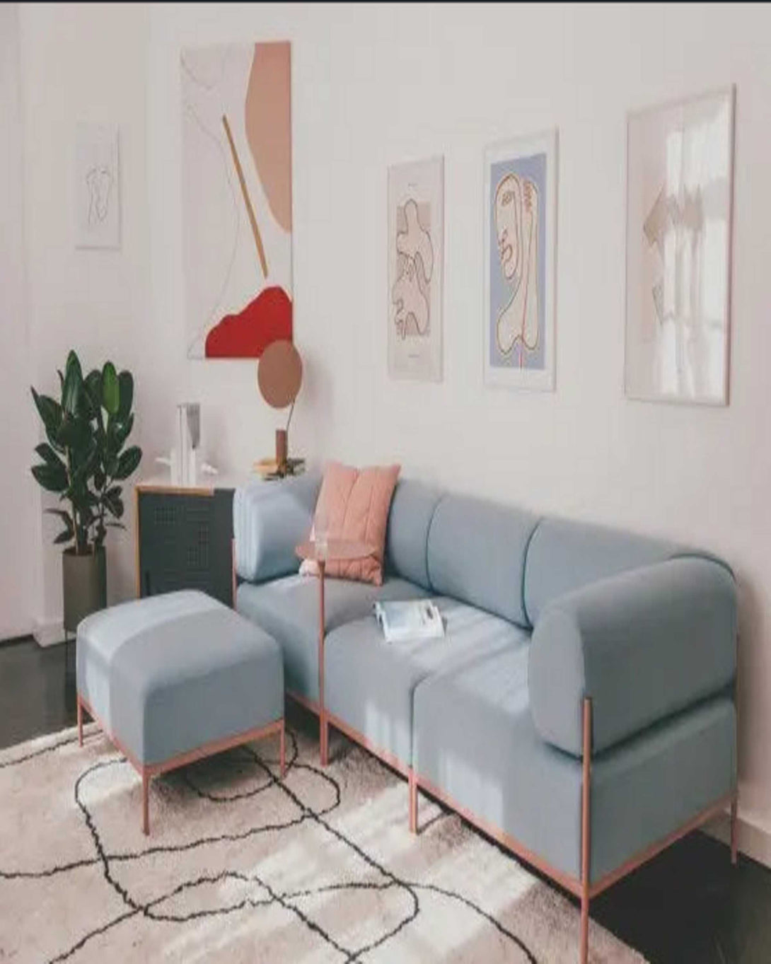 Laynne Blue Modern L shape sofa