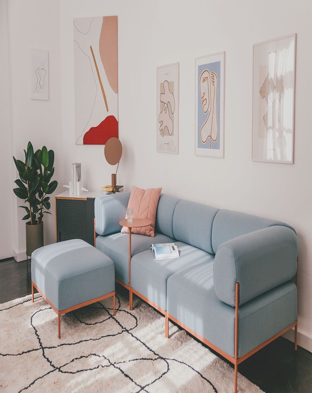 Laynne Blue Modern L shape sofa ANGIE HOMES