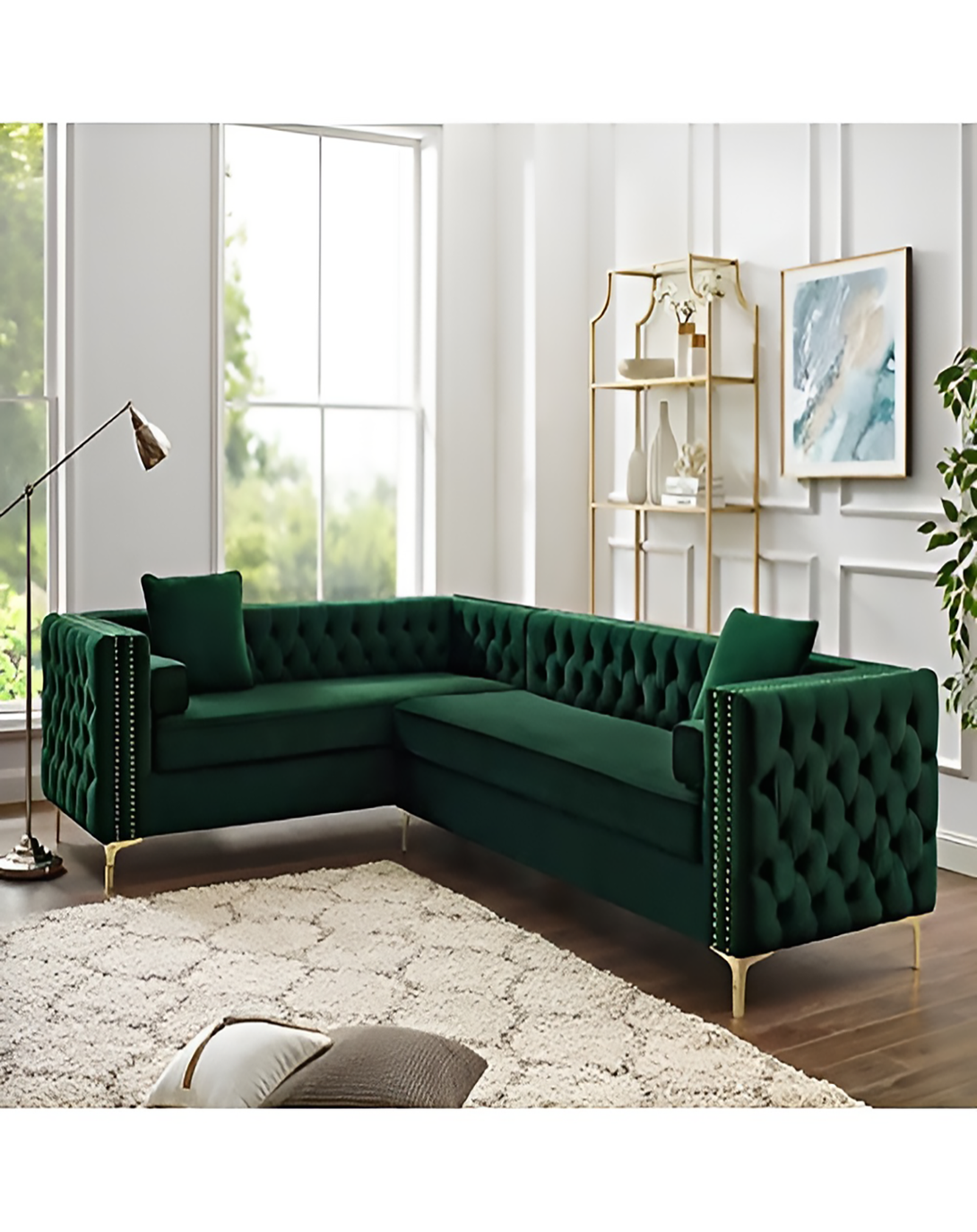 Laynne Green L shape sofa sets wooden
