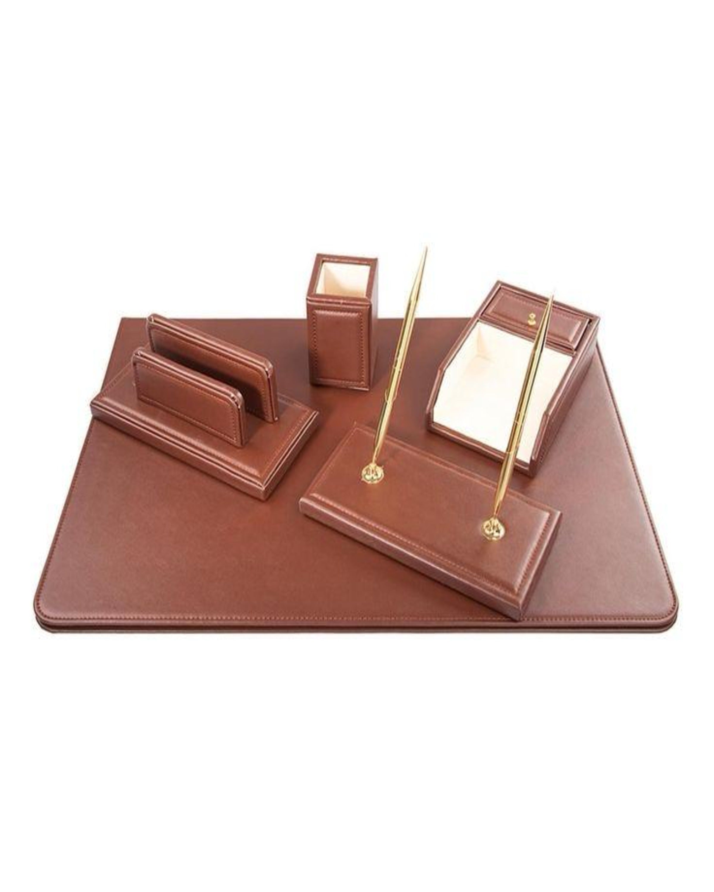 Leather Luxe Brown Office Desk Set ANGIE HOMES