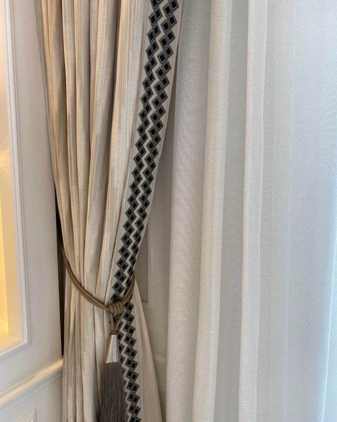 Migen Beige & Black Cotton Solid Curtains