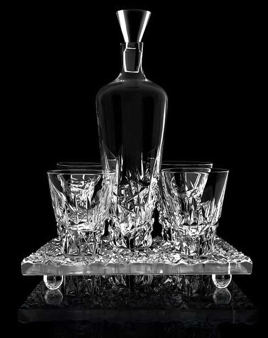 MINZU CRYSTAL CLEAR DECANTER AND WHISKET GLASSES SET WITH TRAY