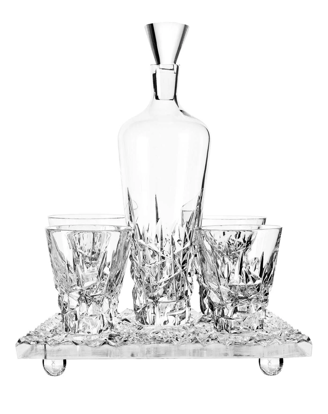 MINZU CRYSTAL CLEAR DECANTER AND WHISKEY GLASSES SET WITH TRAY