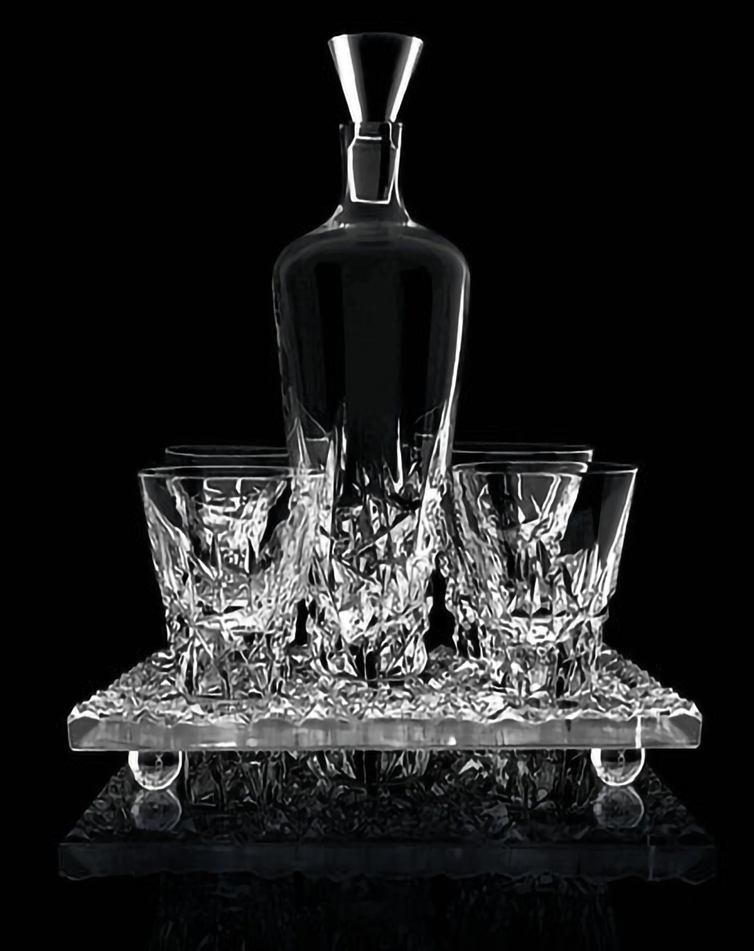 MINZU CRYSTAL CLEAR DECANTER AND WHISKET GLASSES SET WITH TRAY ANGIE HOMES