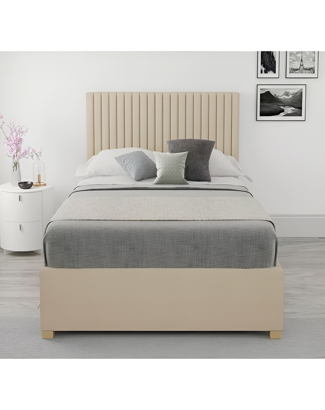 Mabel Beige kingqueen size double bed for bedroom With Head Board