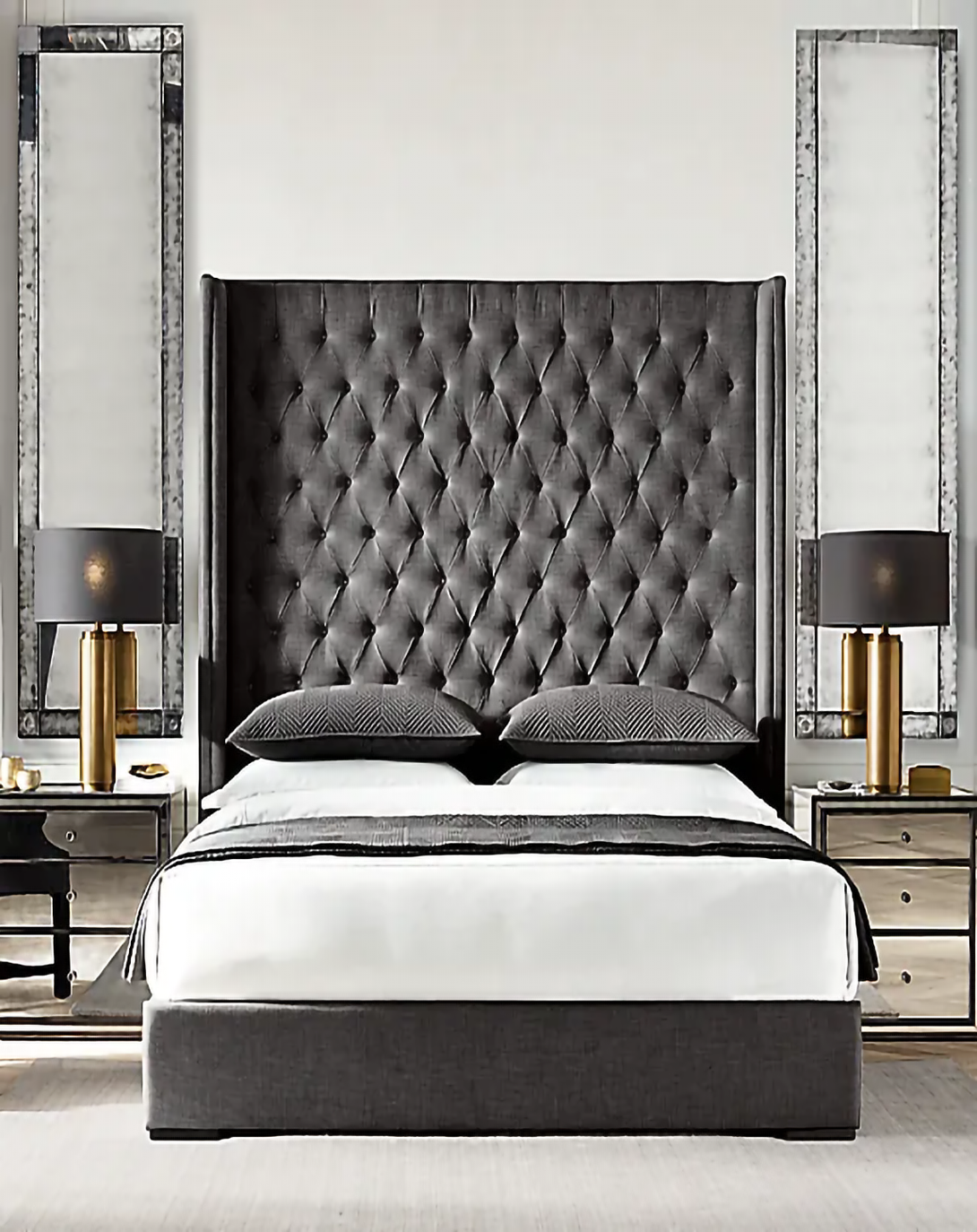 Mabel Dark Grey Luxury Bed With High Back ANGIE HOMES