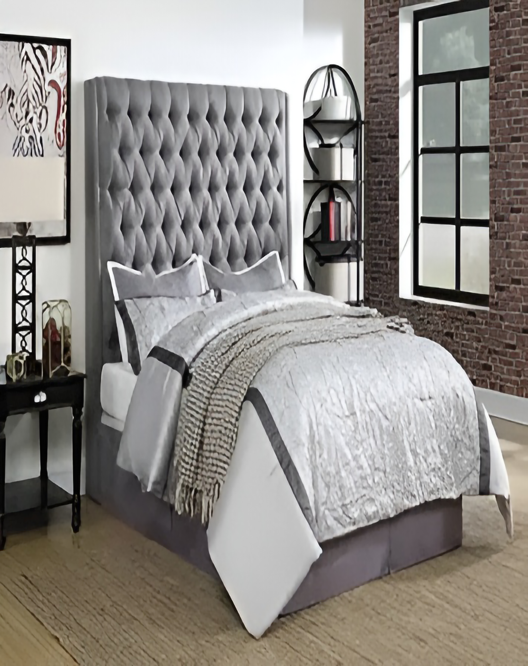 Mabel Dark Grey Luxury Bed With High Back ANGIE HOMES