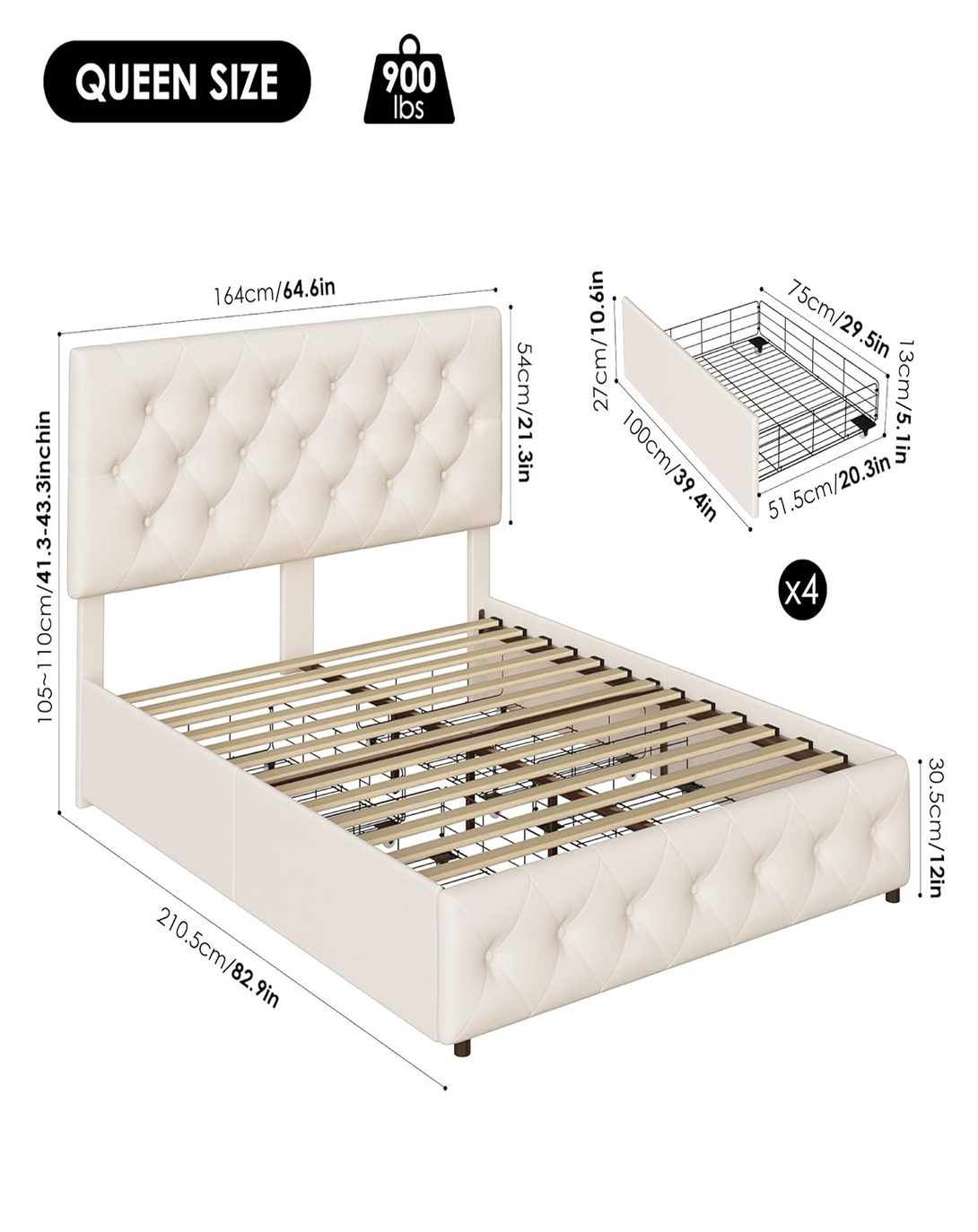 Mabel White king/queen size high quality beds With Head Board ANGIE HOMES
