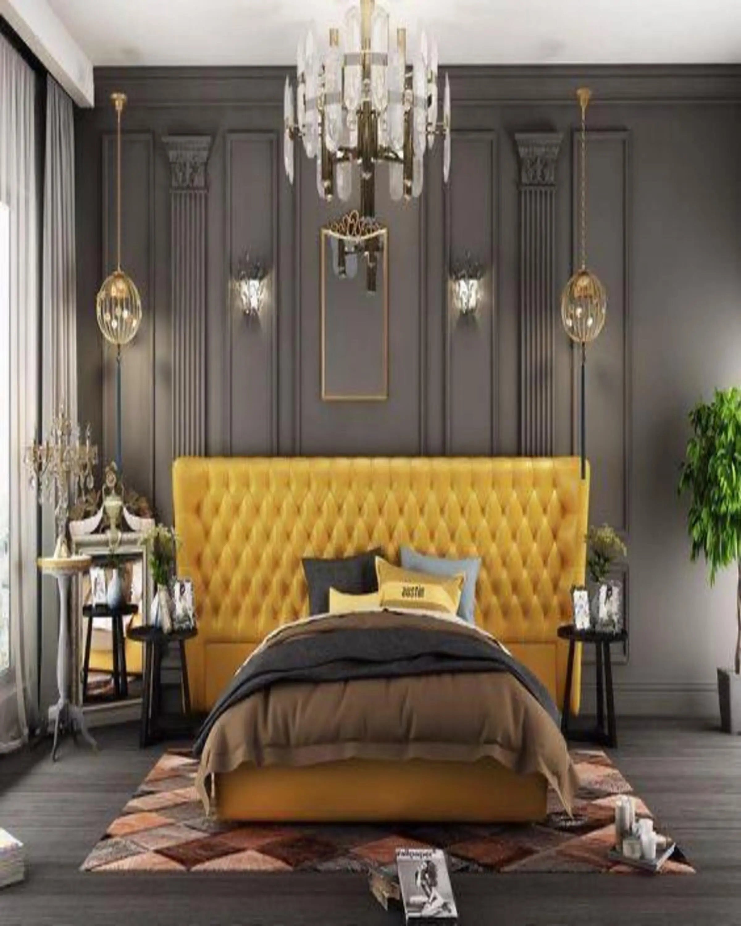Mable Yellow Luxury Bed with HeadBoard ANGIE HOMES