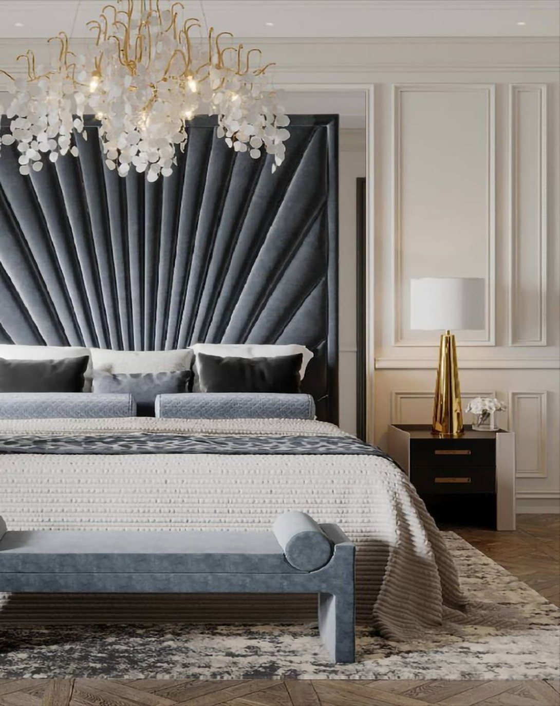 Mable Modern Upholstered Bed With High Back Panel ANGIE HOMES