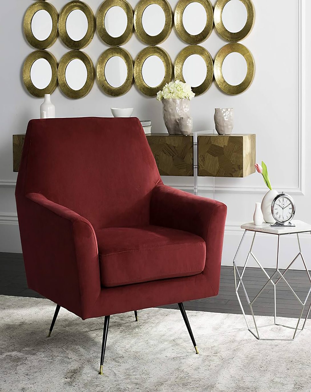 Mahin Maroon Sofa Chair | Wooden sofa chair ANGIE HOMES