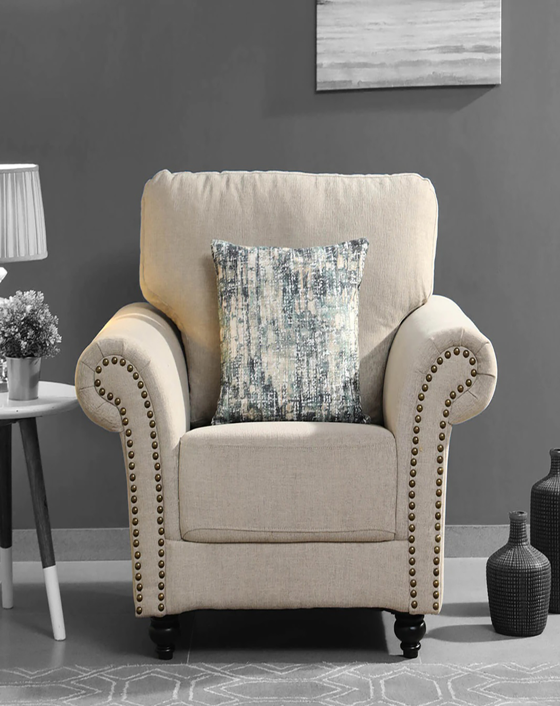 Mahtab Cream Sofa Chair | Sofa chairs for living room ANGIE HOMES