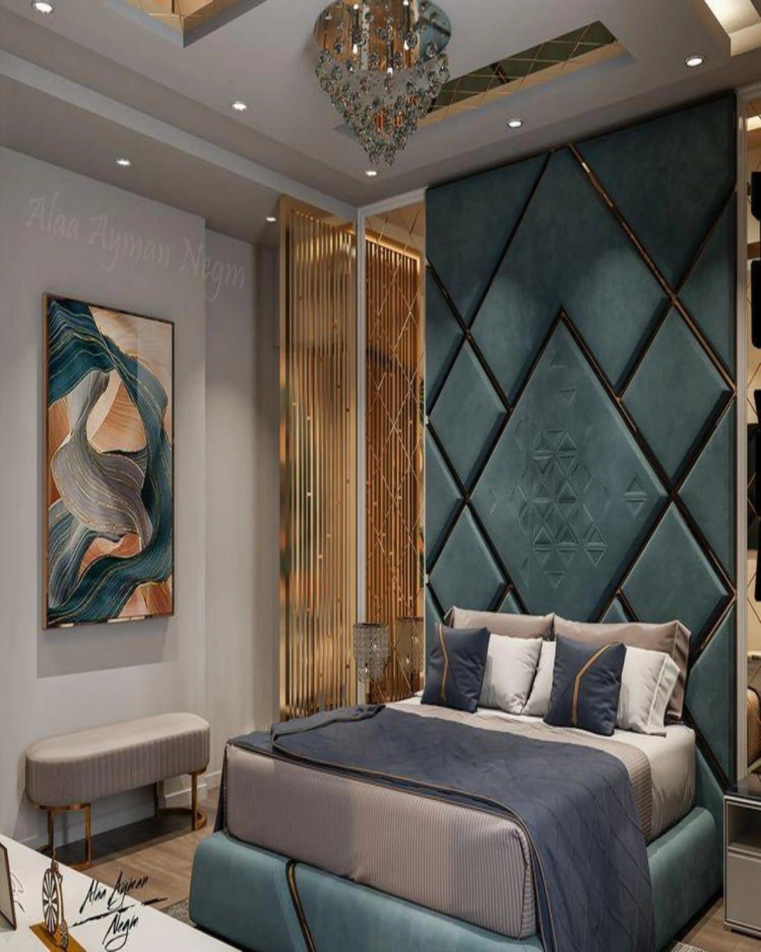 Maren Green Luxury Bed With Headboard ANGIE HOMES