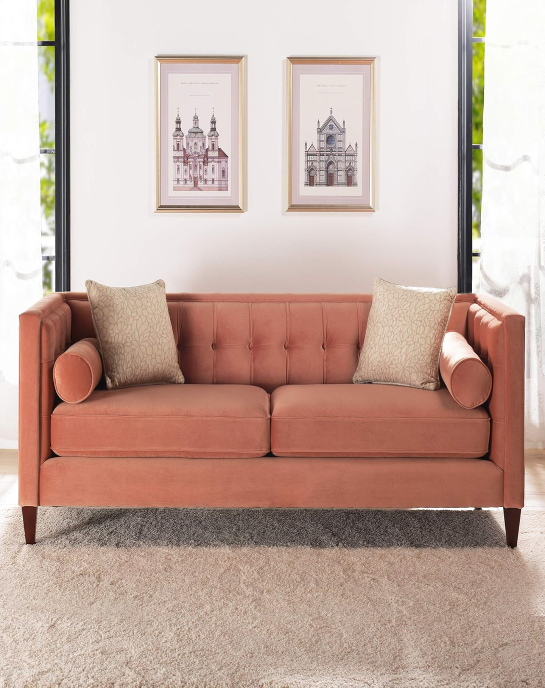 Maxwell Peach SOFA | Wood furniture sofa set ANGIE HOMES