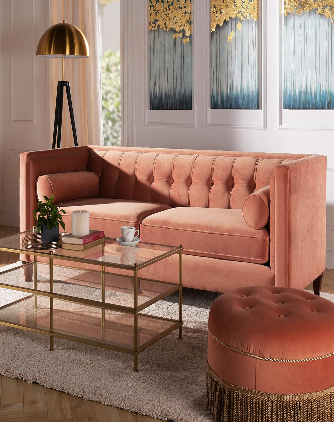 Maxwell Peach SOFA | Wood furniture sofa set ANGIE HOMES