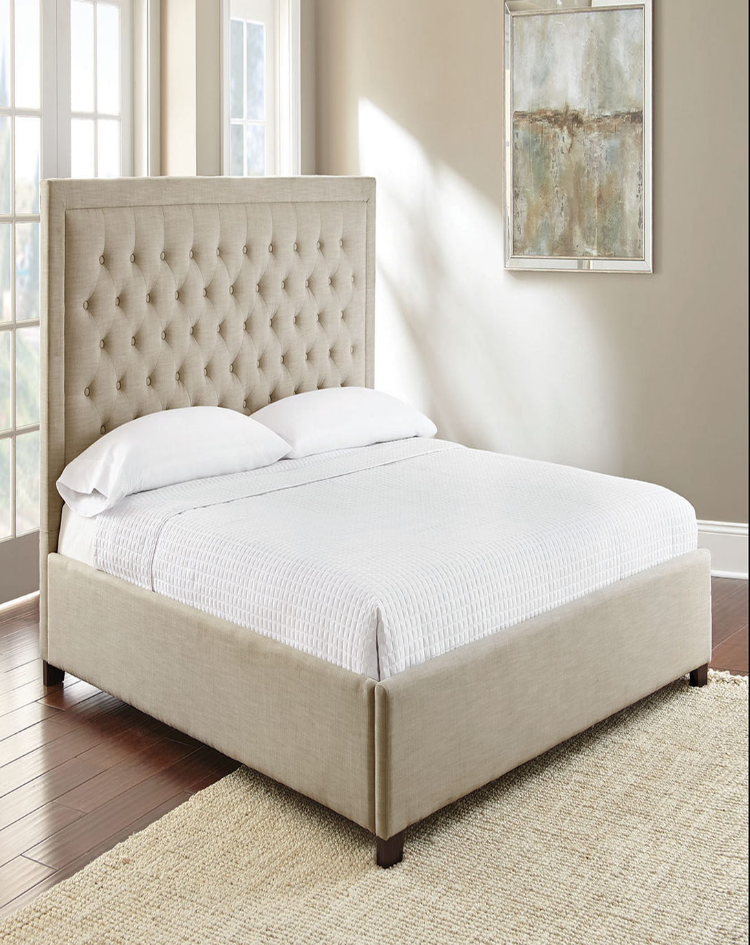 Mercy Beige king/queen size farmhouse bed With Head Board ANGIE HOMES
