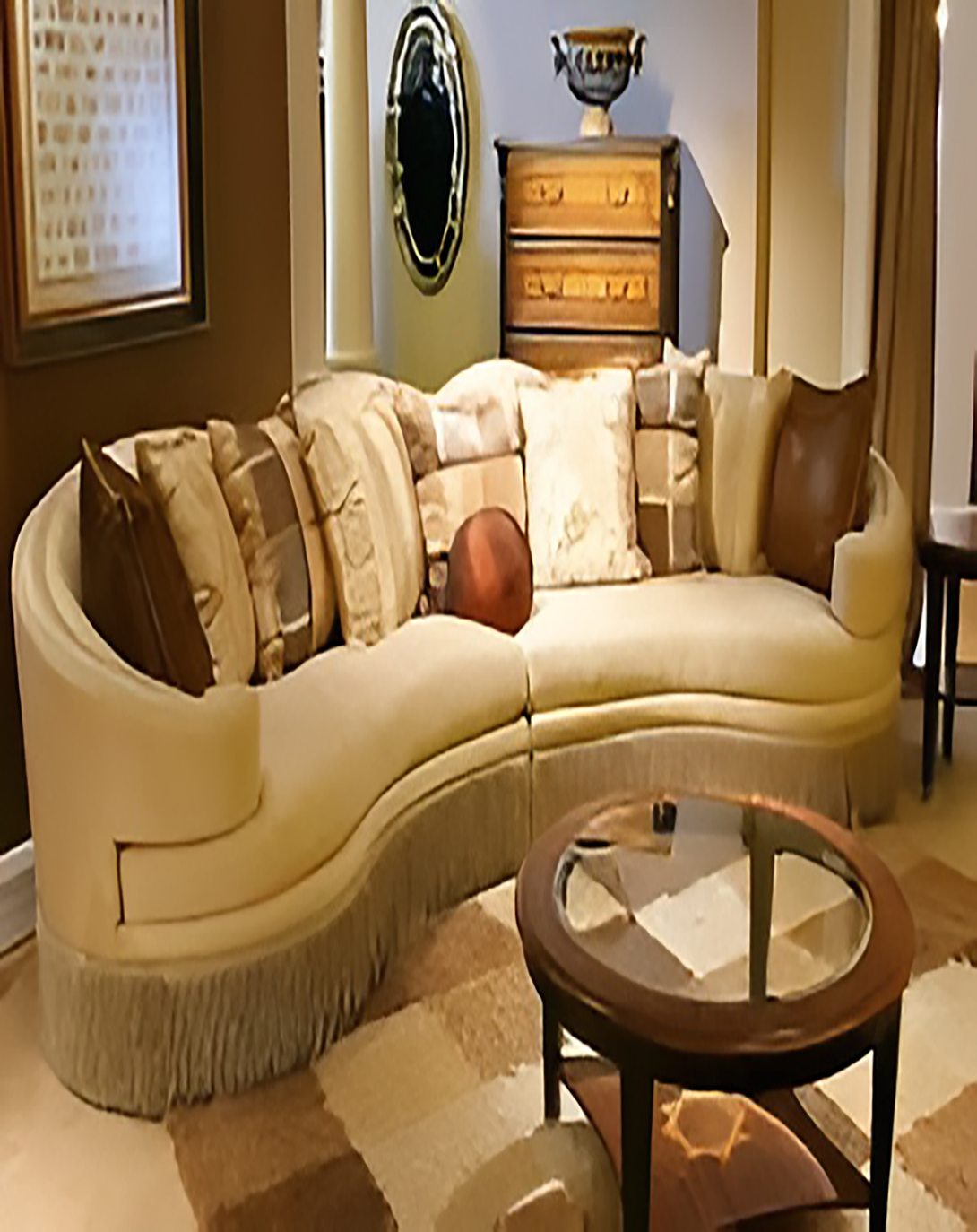 Miller Cream L- SHAPED CURVED SOFA | 5 seater curved sofa ANGIE HOMES