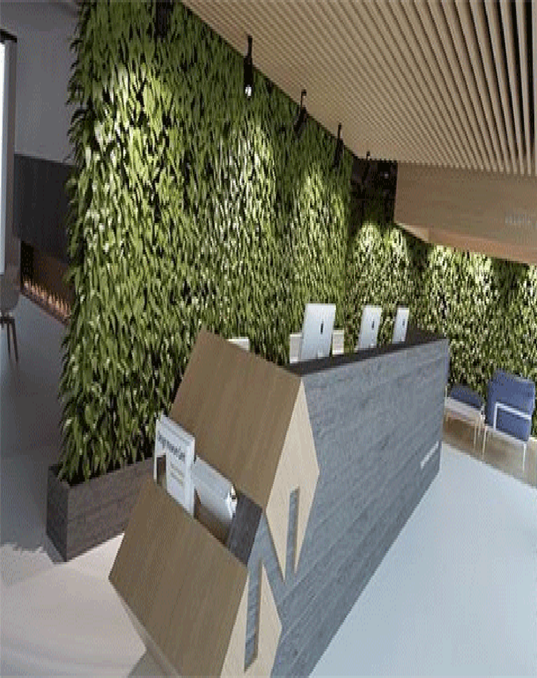 Mirem Brown Reception Desk | Reception Area Table With Book Slaves ANGIE HOMES